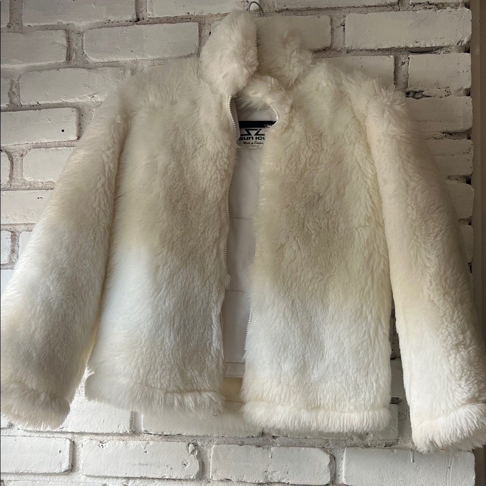 Sunice Cream Teddy Faux-Fur Jacket polar look funnel neck furry crop jacket